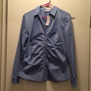 NY&CO rouched blue collared dress shirt size Large